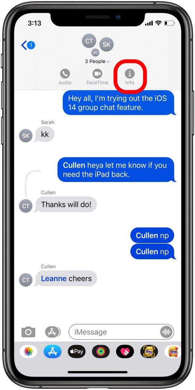 info icon in group chat