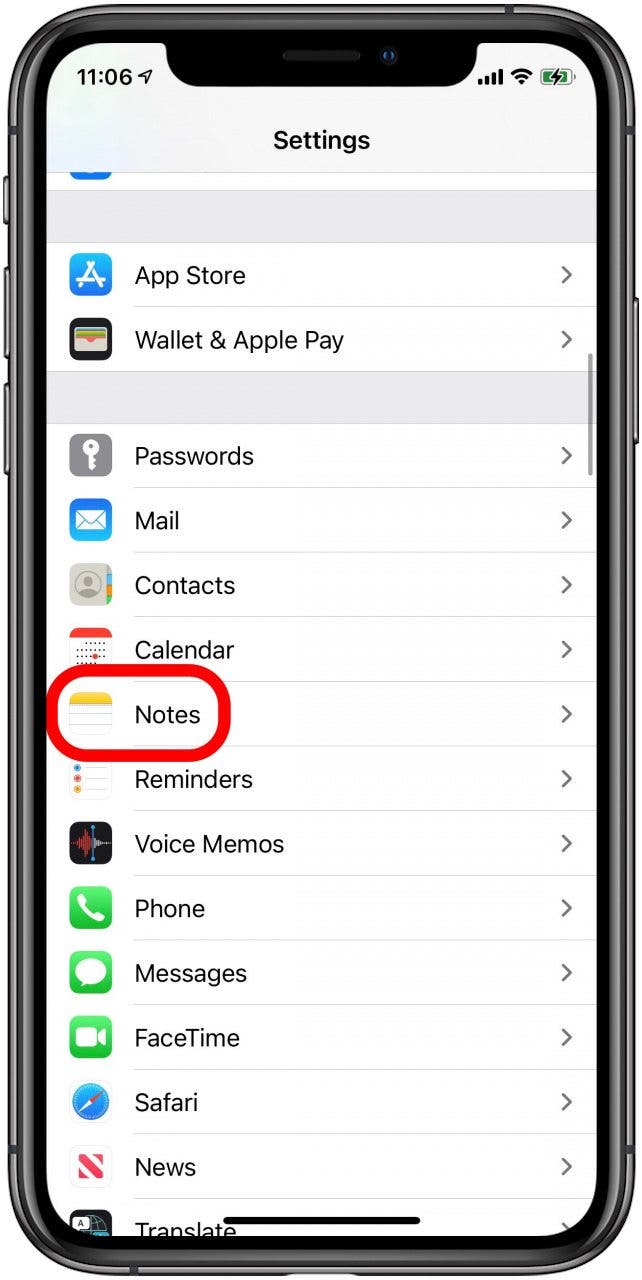 notes app settings