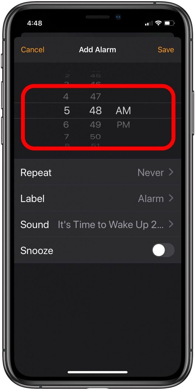 snooze settings iphone