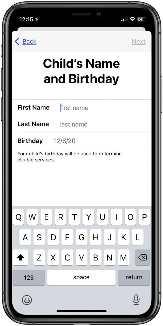 enter name and birth date