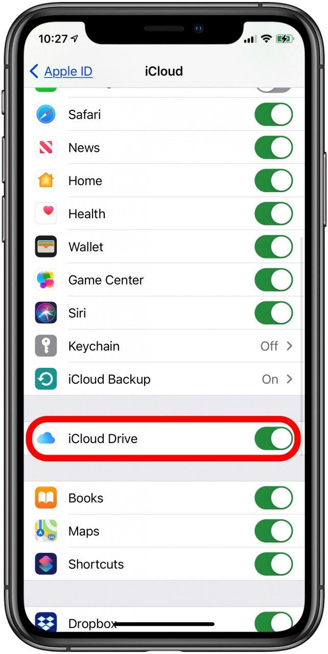 toggle on icloud