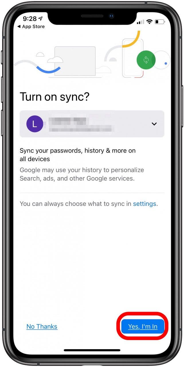 turn on google chrome sync