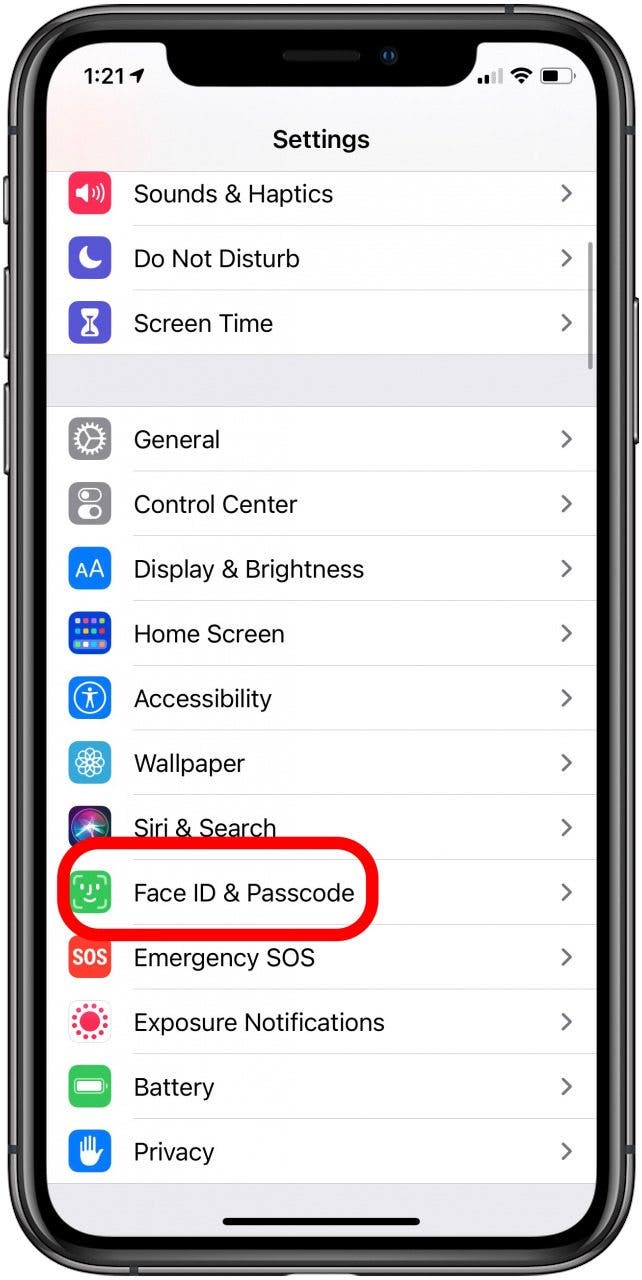 face id and passcode settings