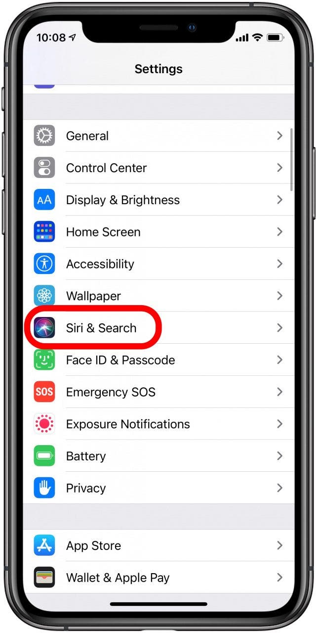 siri and search settings