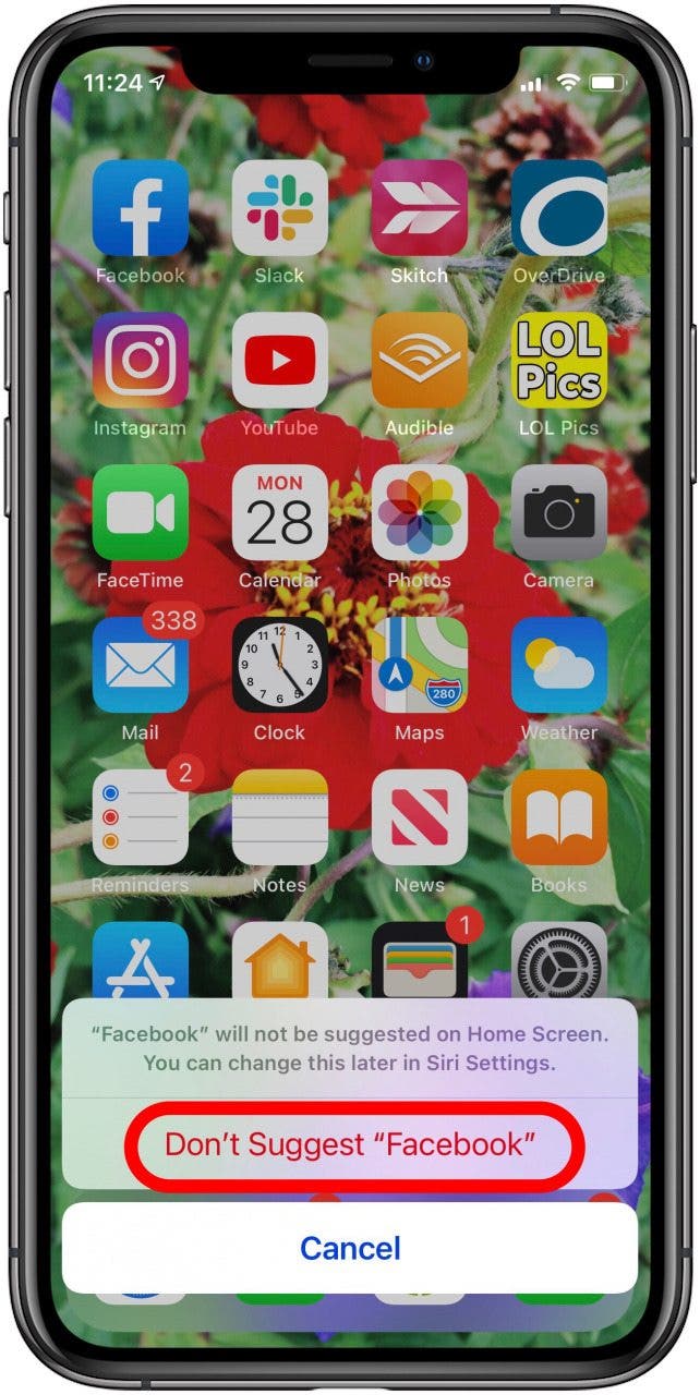 confirm that you want to remove the app from siri suggestions