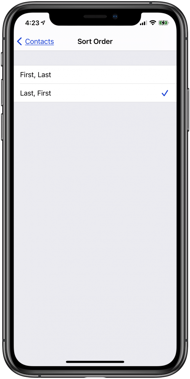 iphone contacts sort order