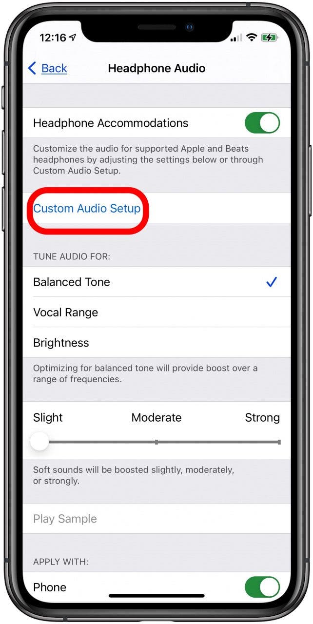 tap custom audio setup