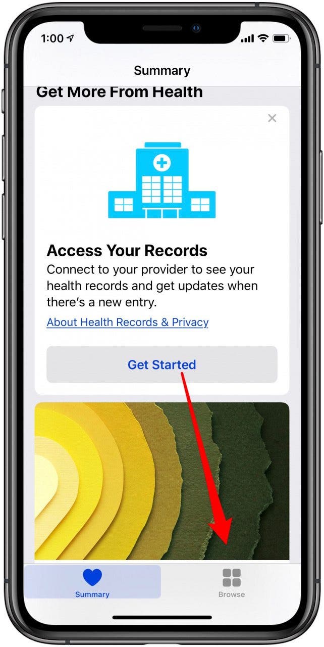 tap browse in the health app