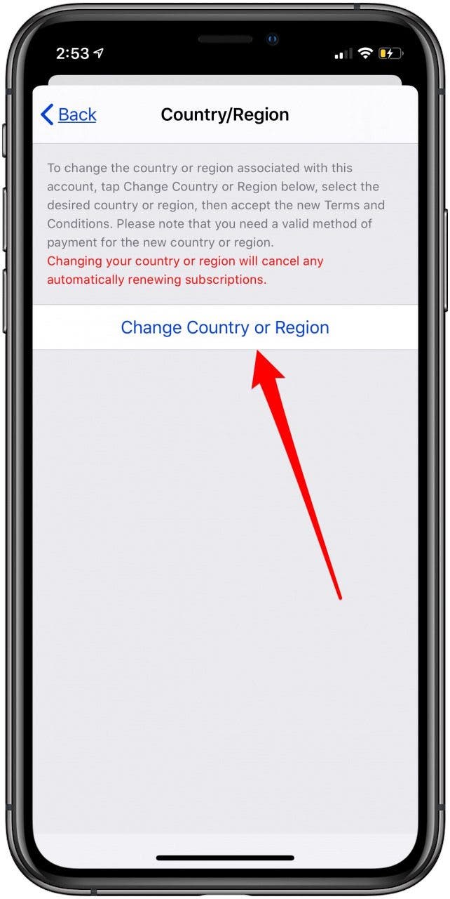 tap change country or region