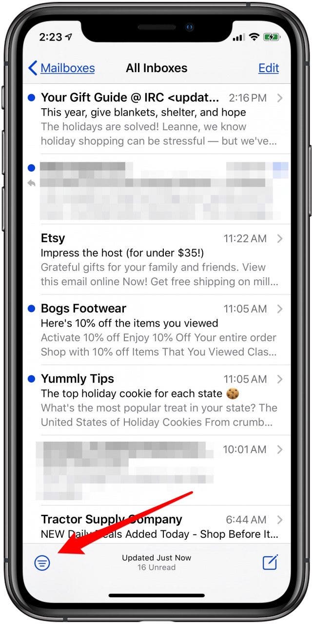 filter email in the mail app on iphone