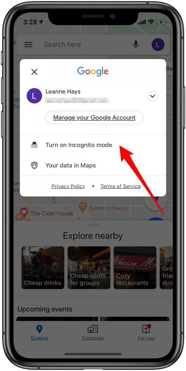 turn on incognito mode in google maps