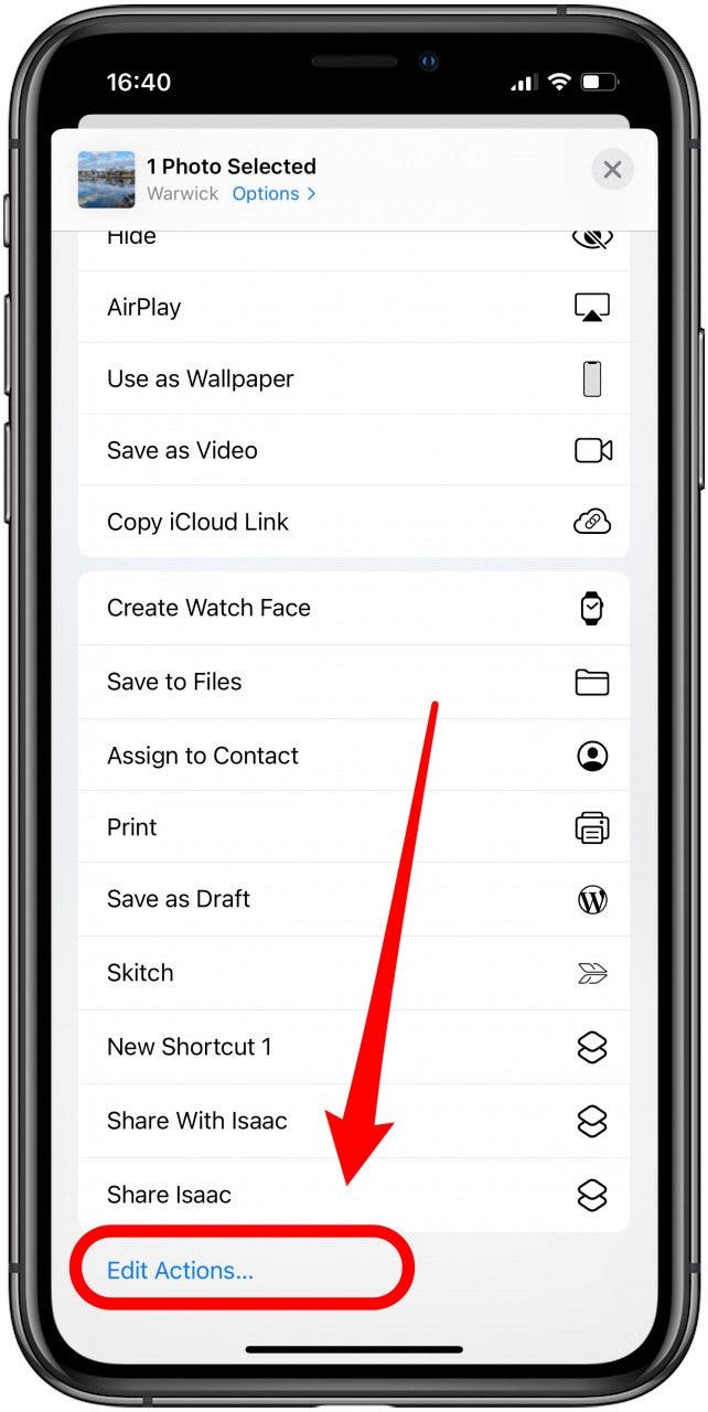 Scroll to edit actions in share sheet