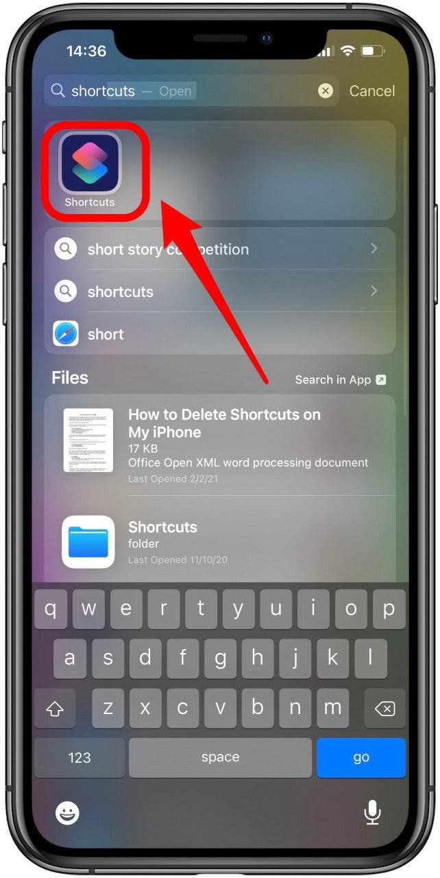 Open shortcuts app