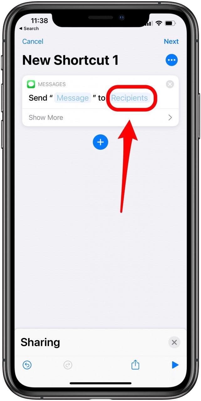 Tap recipients to create a new shortcut