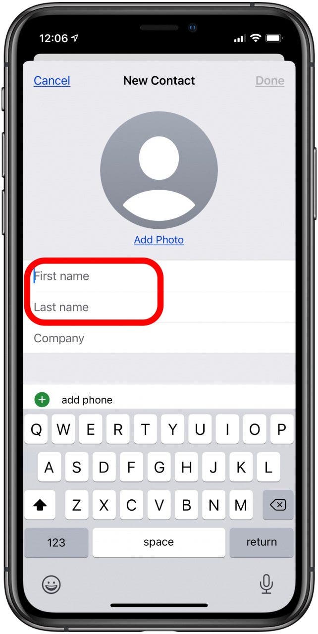 add contacts name