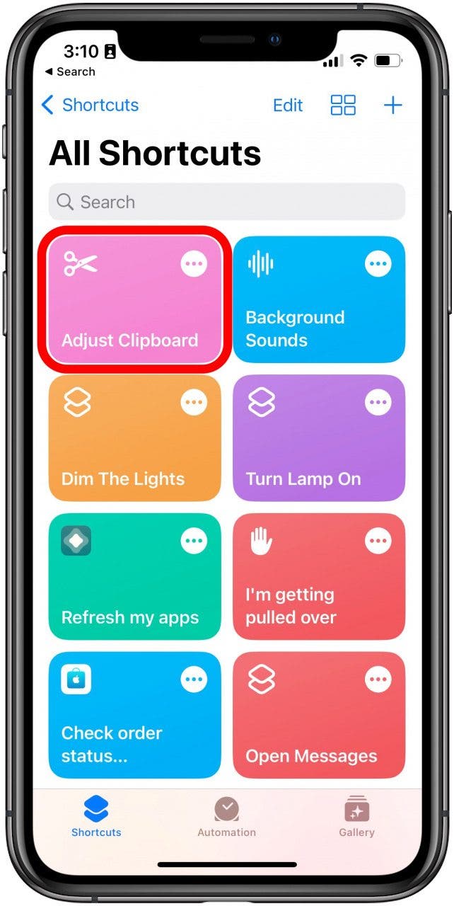 Tap the Adjust Clipboard shortcut.