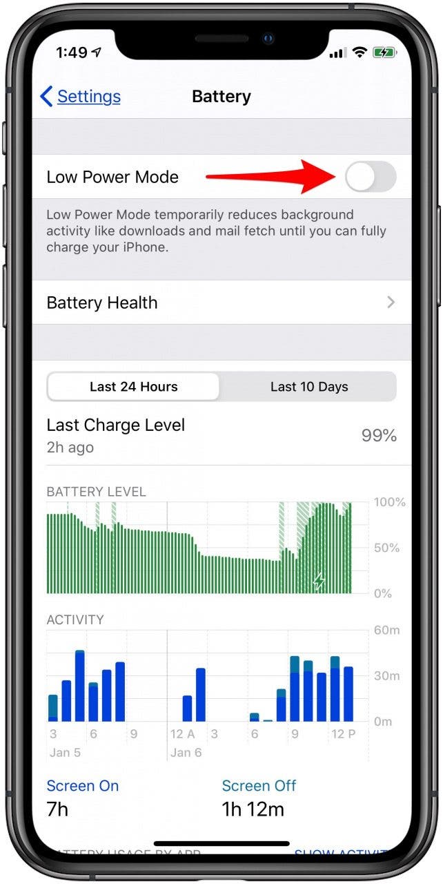 how to turn low power mode off and on