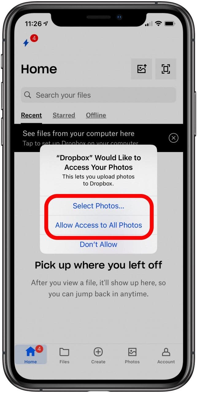 allow dropbox access to your photos