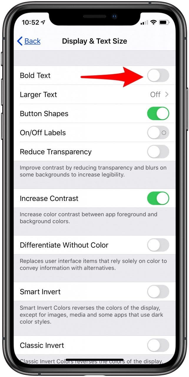 turn on iphone bold text