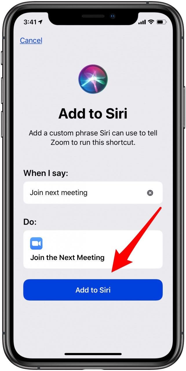 add siri shortcut to zoom