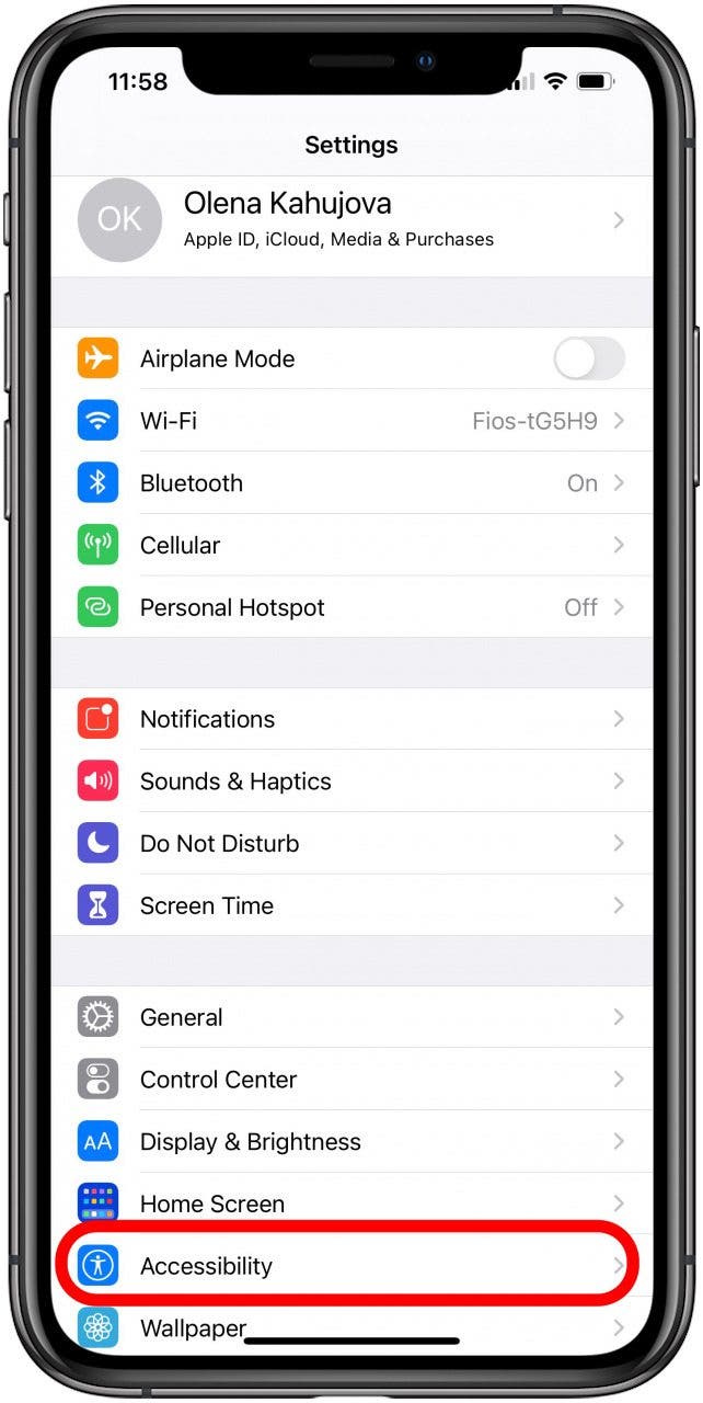 Select Accessibility settings on your iPhone.