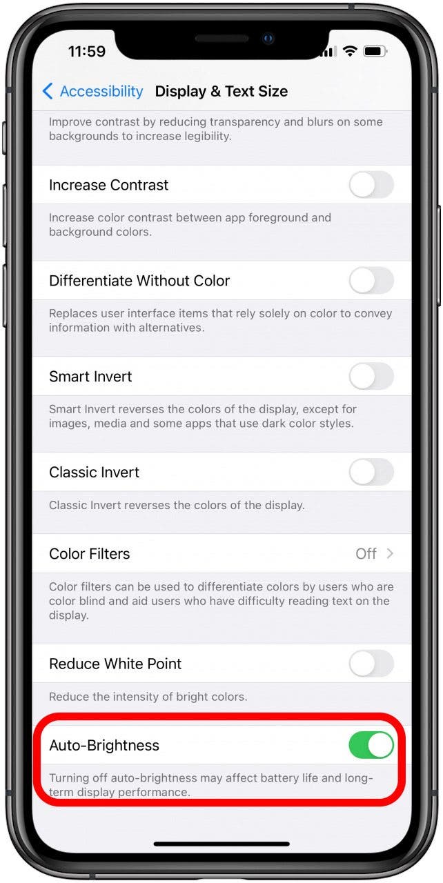 Toggle auto-brightnes settings on your iPhone.