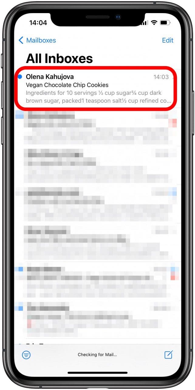 Open an email to print from your iPhone.