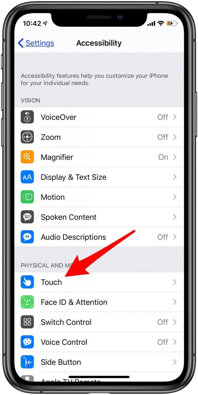 touch accessibility settings