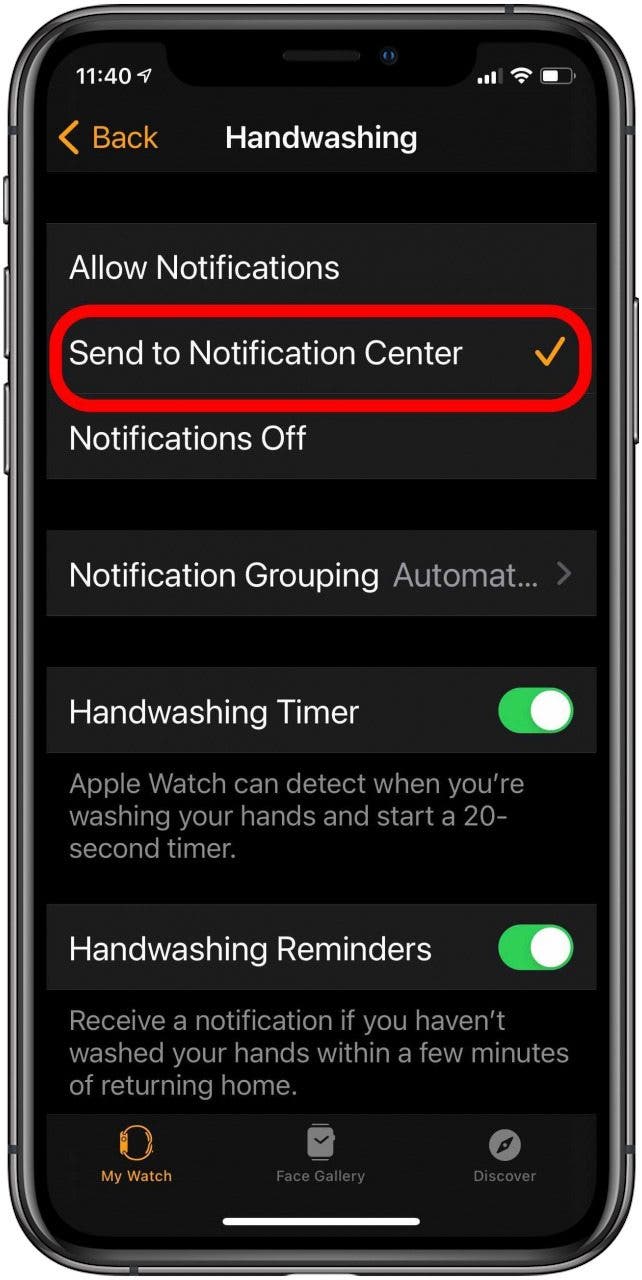 Send handwashing notifications to Notification Center