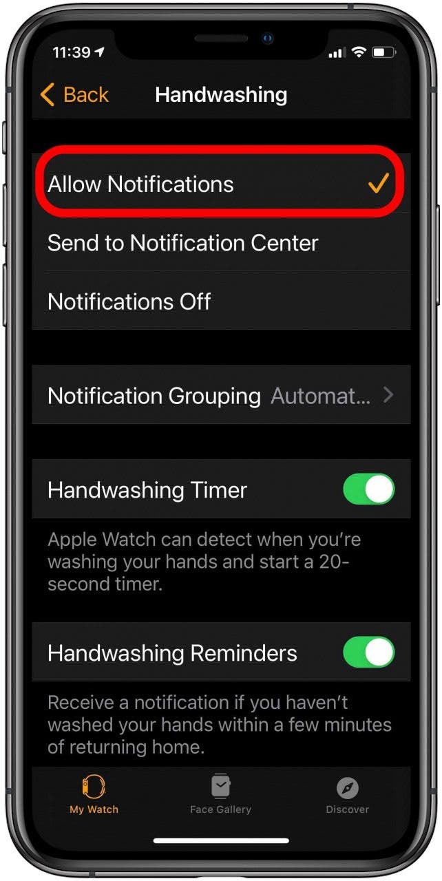 Allow Handwashing notifications