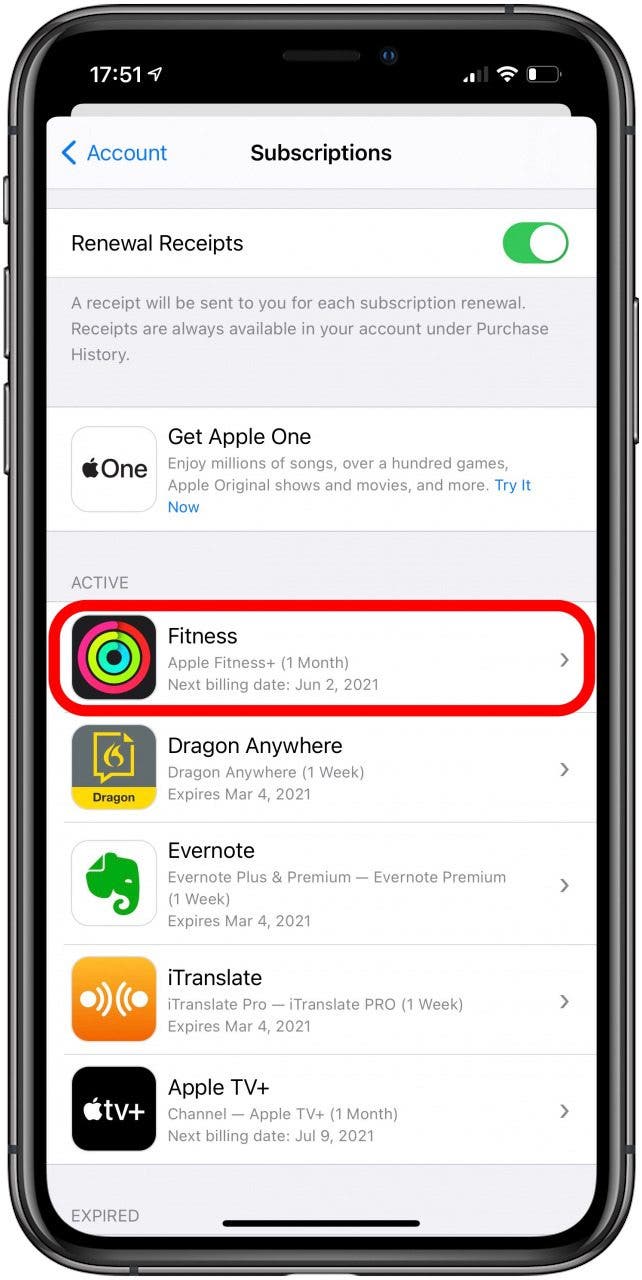 Tap the Fitness app to see your subscription information.