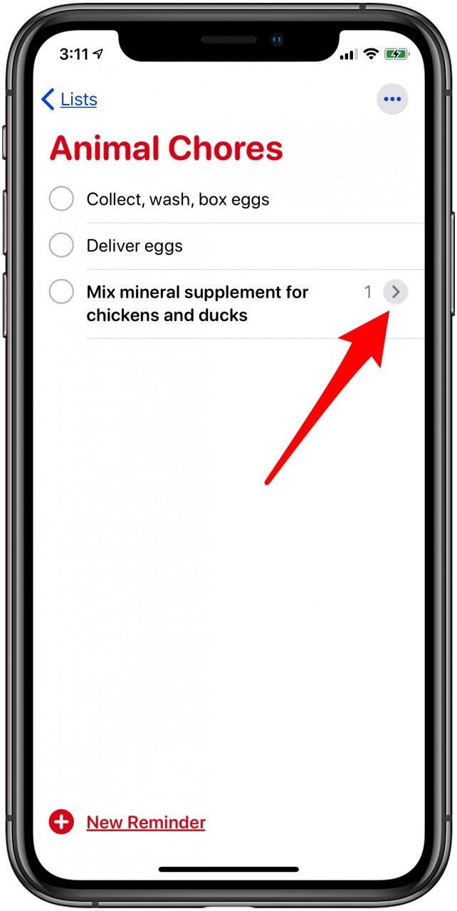 tap the carrot to reveal subtasks