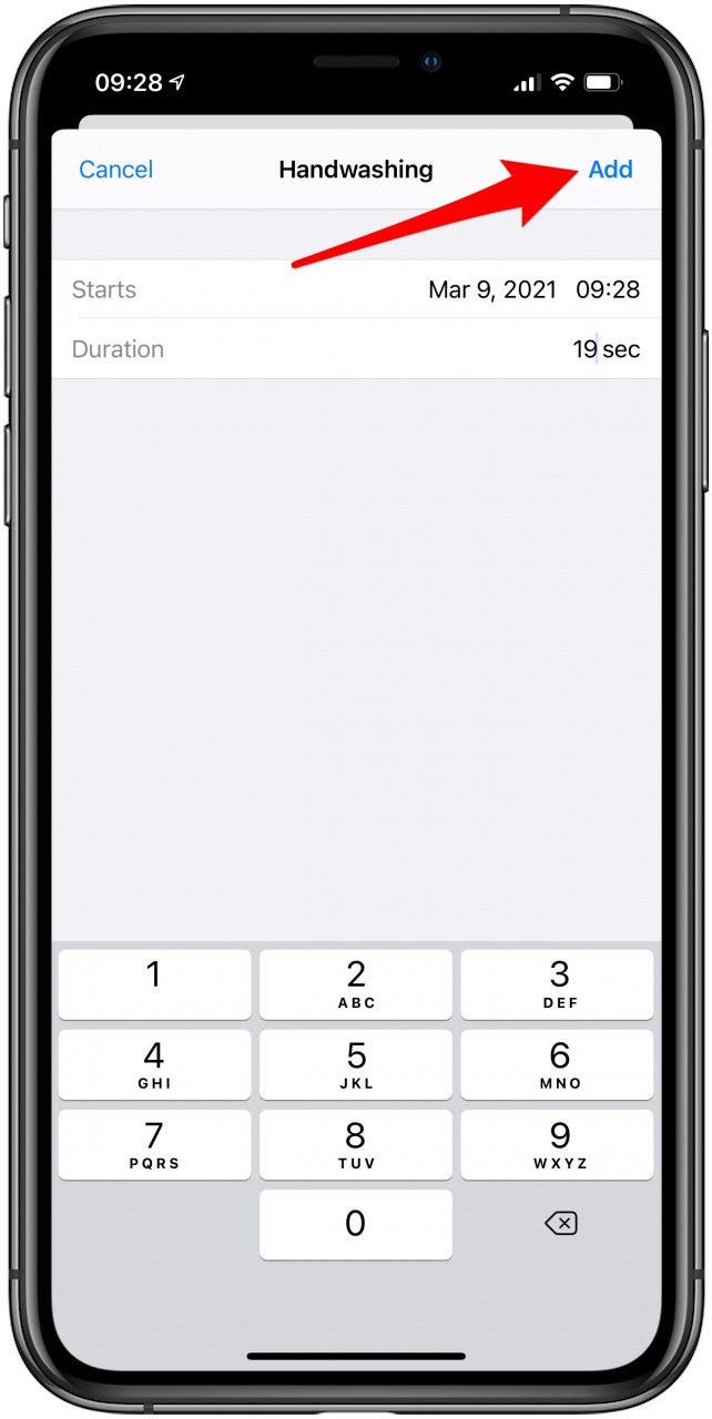 Choose the date and add the number of seconds of your hand wash.