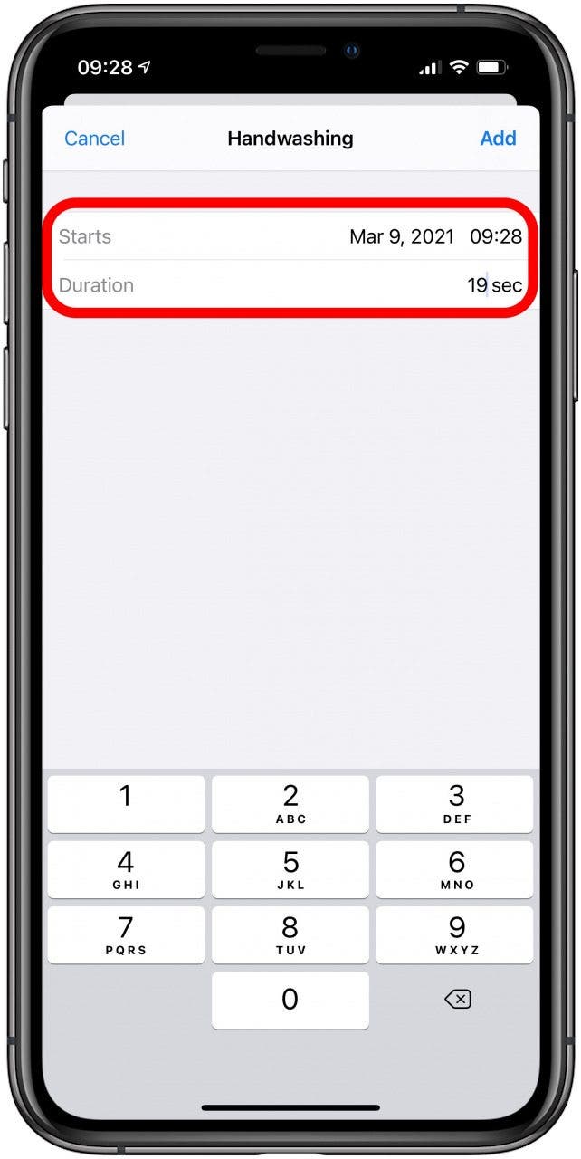 Choose the date and add the number of seconds of your hand wash.