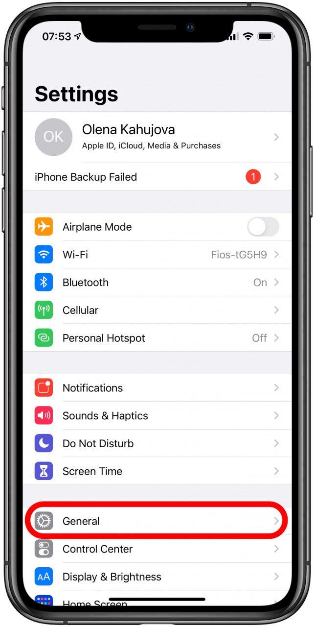 Tap General to reset your iPhone to factory settings