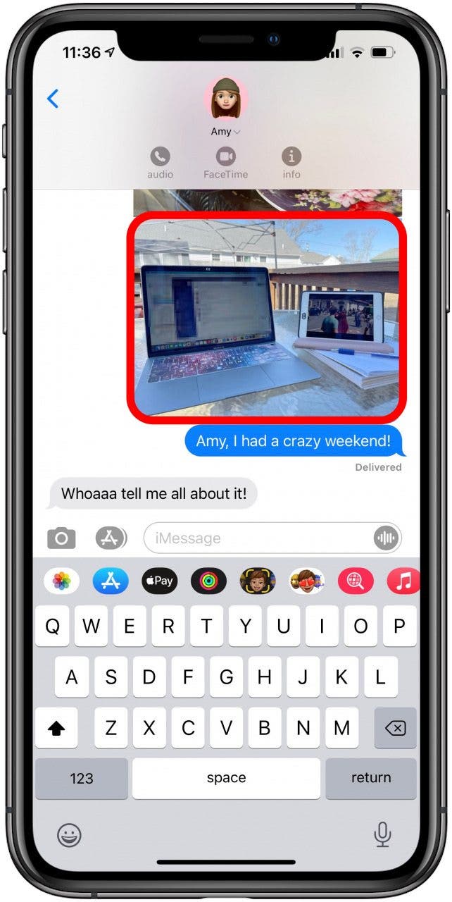 Locate the image you want to save from Messages App