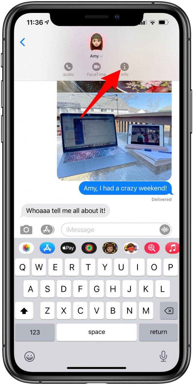 Open the text message conversation with the images you want to save.