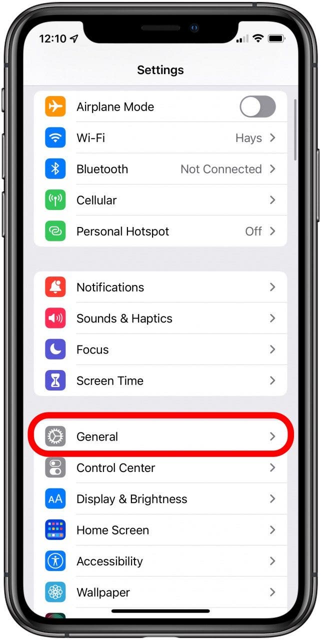 general iphone settings