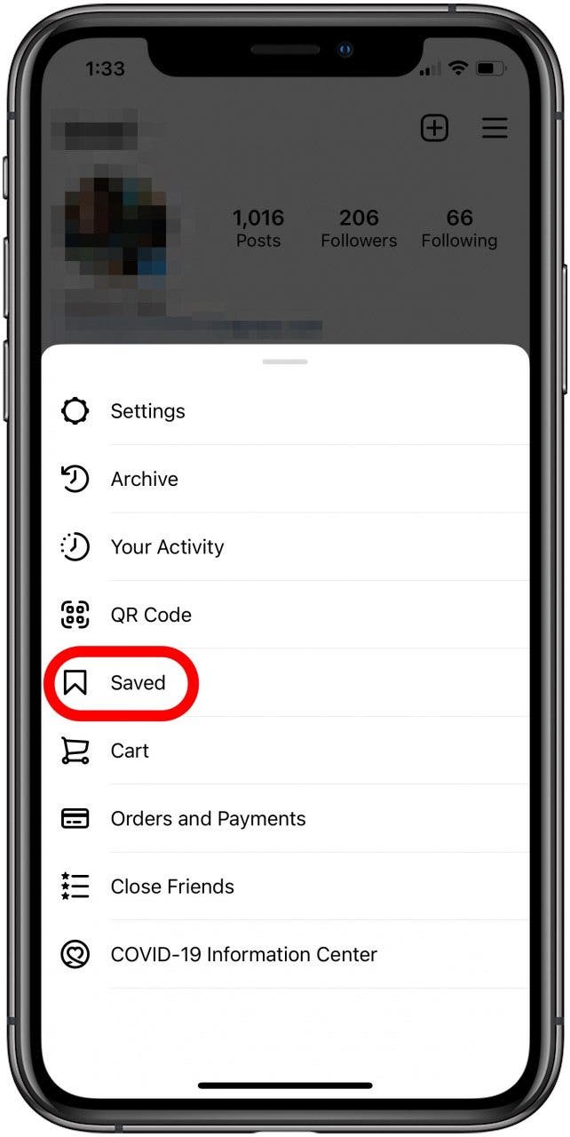 tap saved to see your saved instagram posts