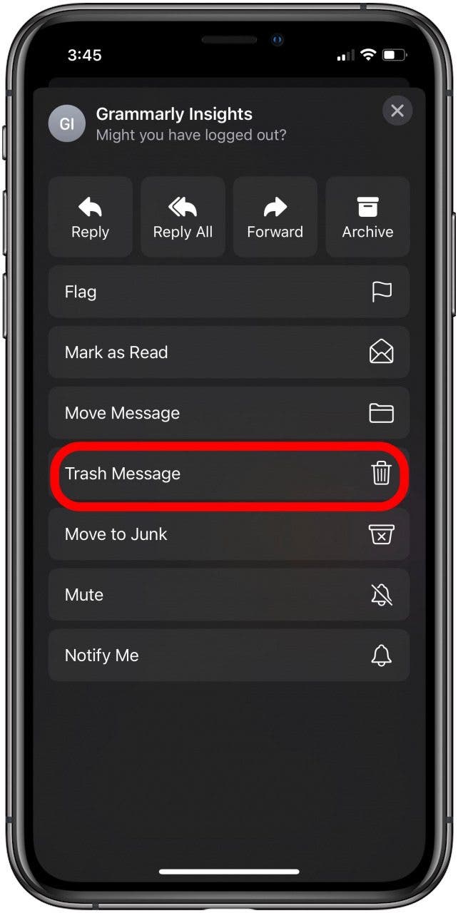 tap trash message