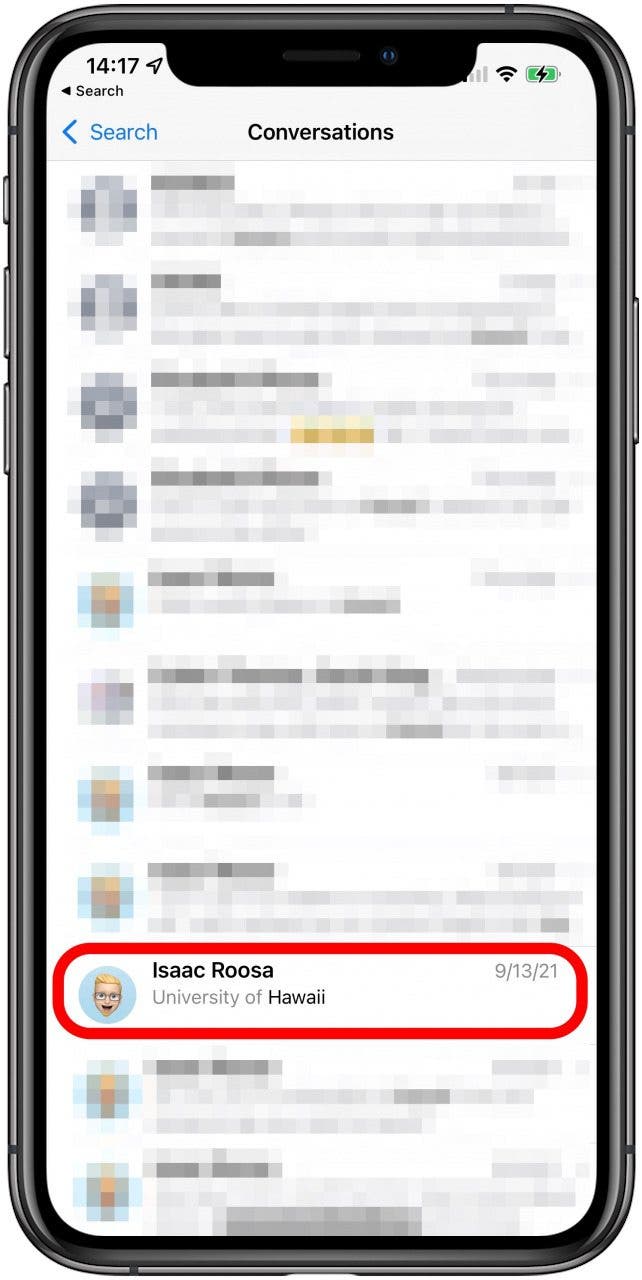 Tap the correct thread - search in imessage