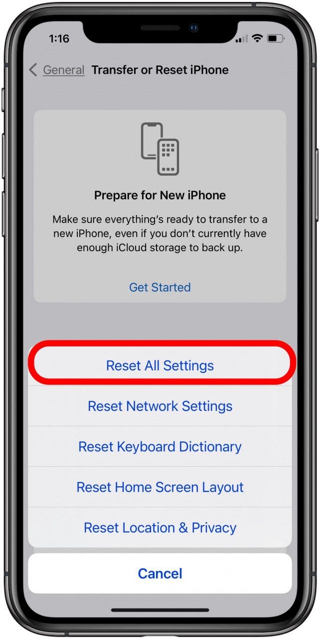 iphone reset all settings