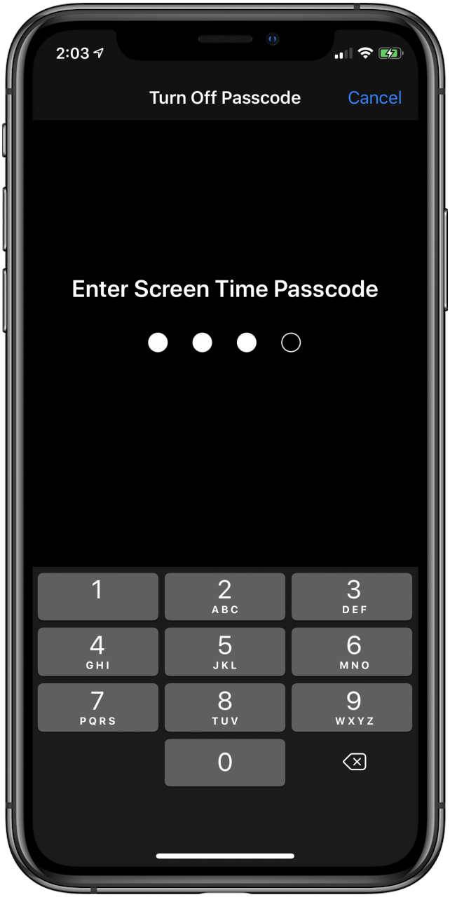 Enter screen time passcode