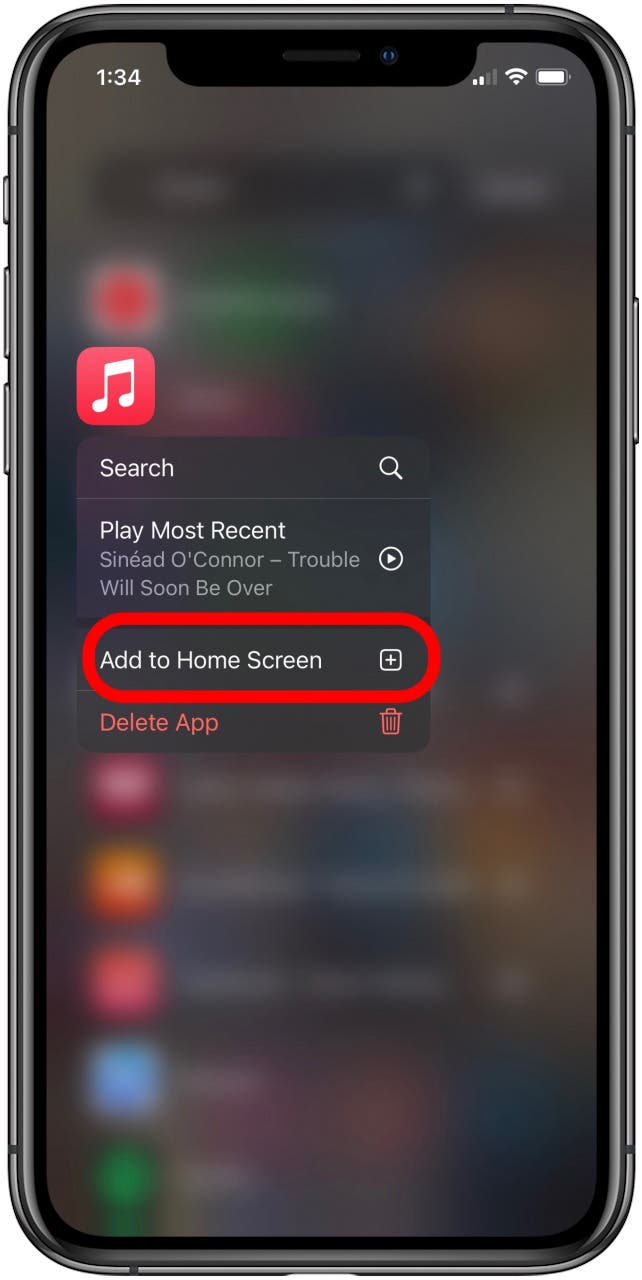 touch and hold the app icon, then tap add to home screen