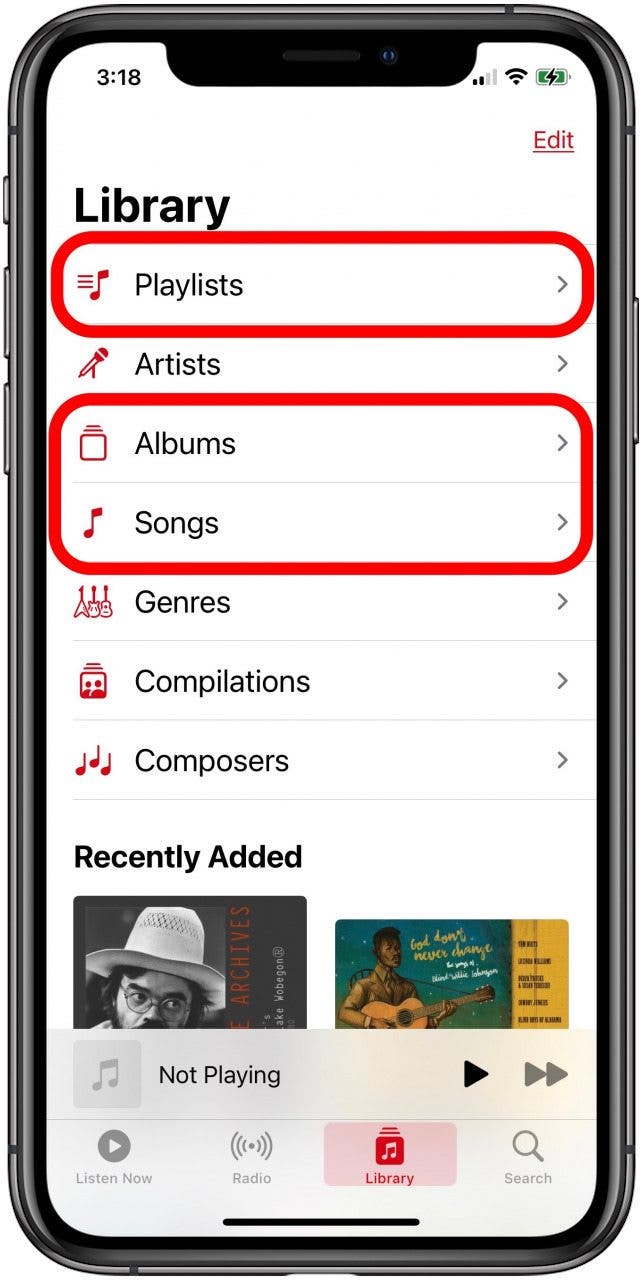 tap albums playlists or songs in apple music