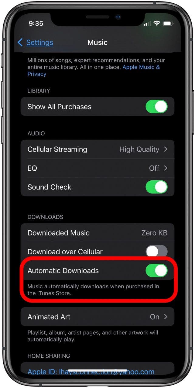 toggle on automatic download to download songs