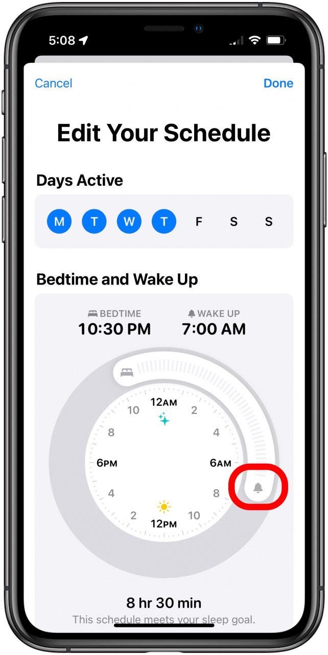 touch and hold the bell icon to change sleep time