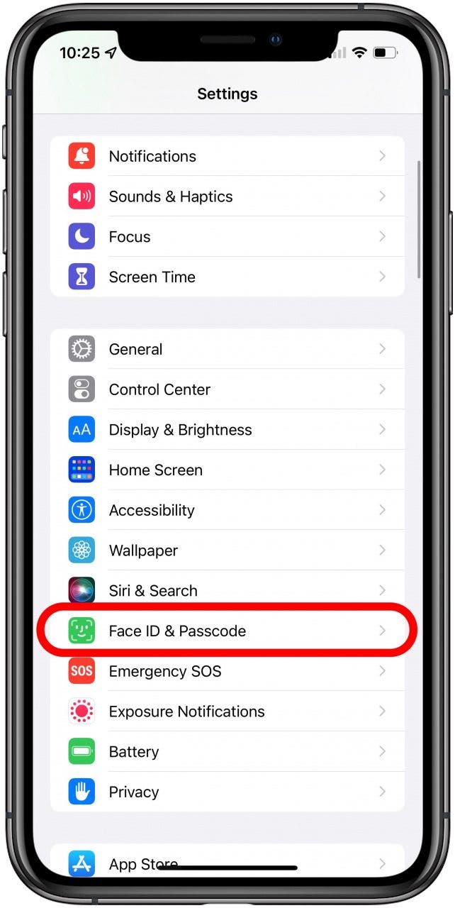 Select Face ID & Passcode (or Touch ID & Passcode on older devices.)