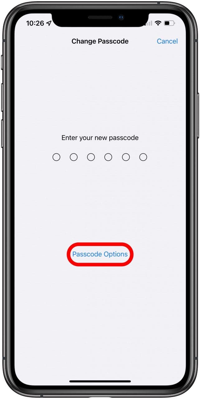 If you want to change the type of passcode you have, tap Passcode Options.