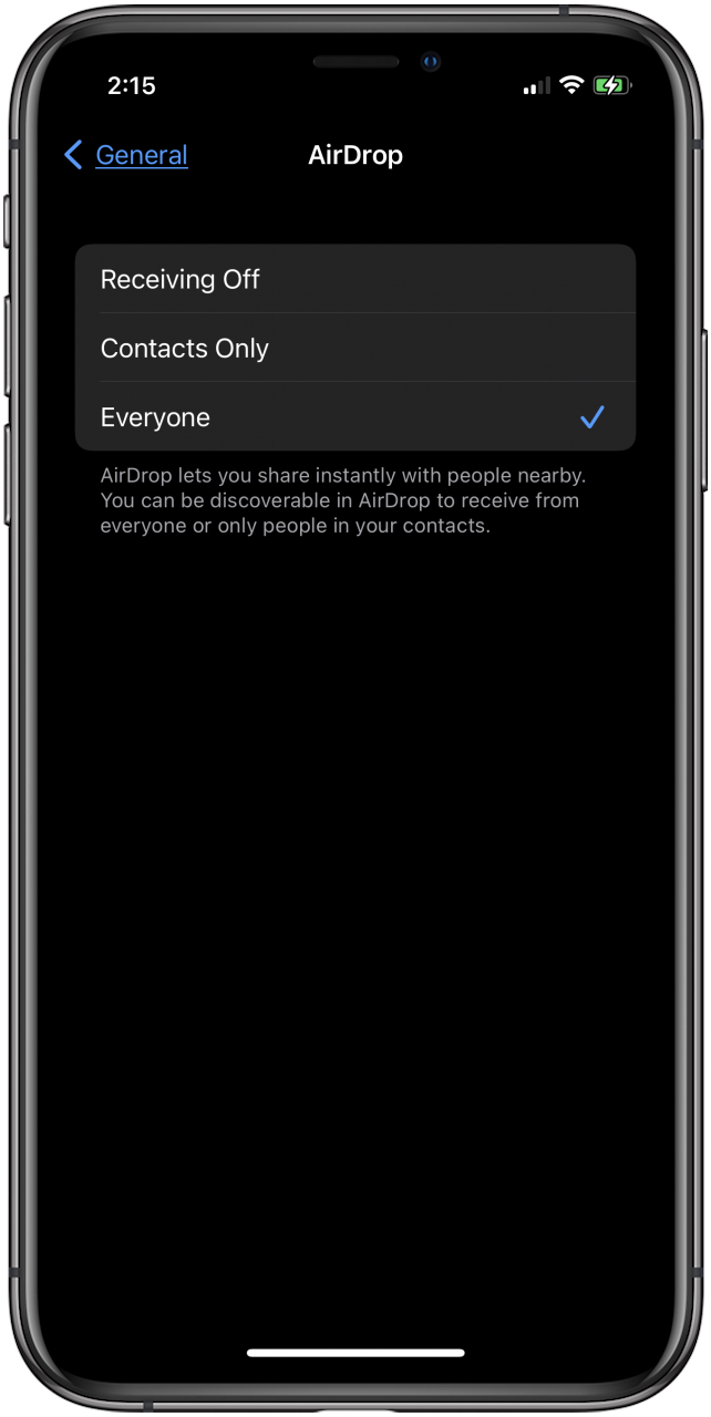choose iphone airdrop settings